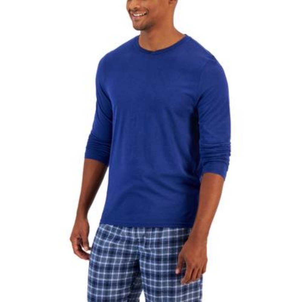 Club Room Men's Solid Long-Sleeve Pajama Top T-Shirt, Created for Macy's - Pomp